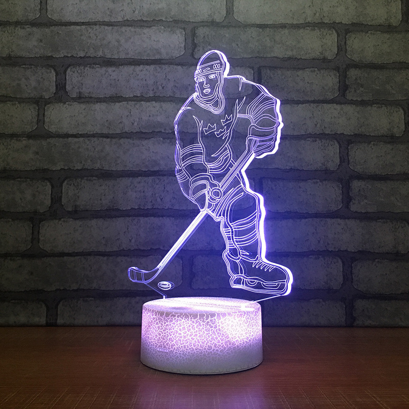 New Ice Hockey Player 3D Table Lamp 7 Colors Changing LED Night Light USB Bedroom Sleep Lighting Sports Fans Gifts Home Decor Gifts