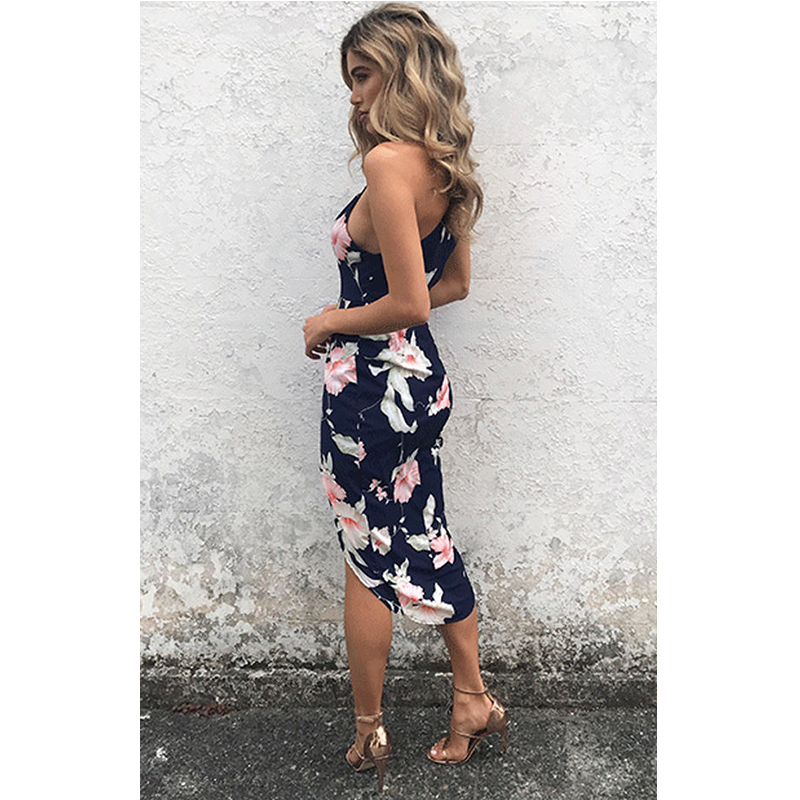 Slip Dress Women Floral Print Sexy Bodycon Strap V Neck Sleeveless Split Sun Dress 2017 Summer Beach Boho Party Dress Vestidos D1891304