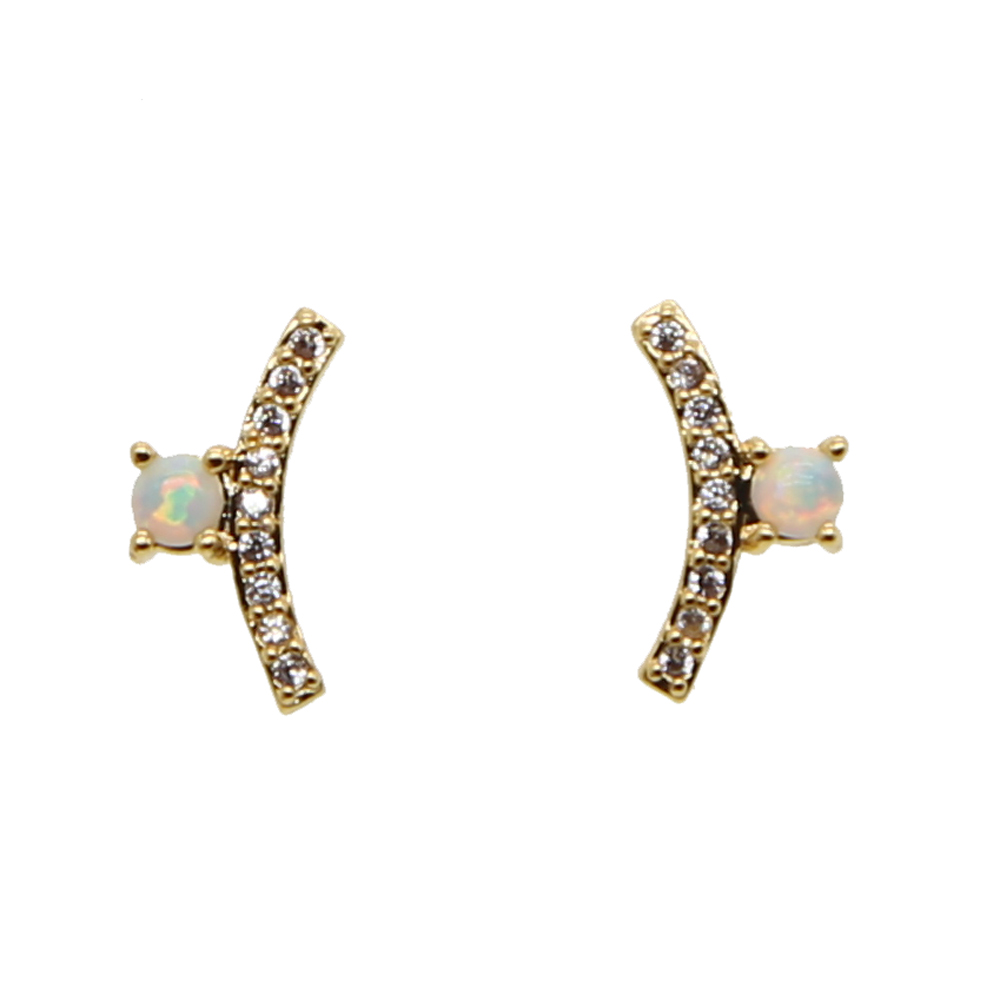Gold plated geometric round cz bar stud earring for women girl gift Whire fire opal gemstone elegance high quality fashion trendy women gift
