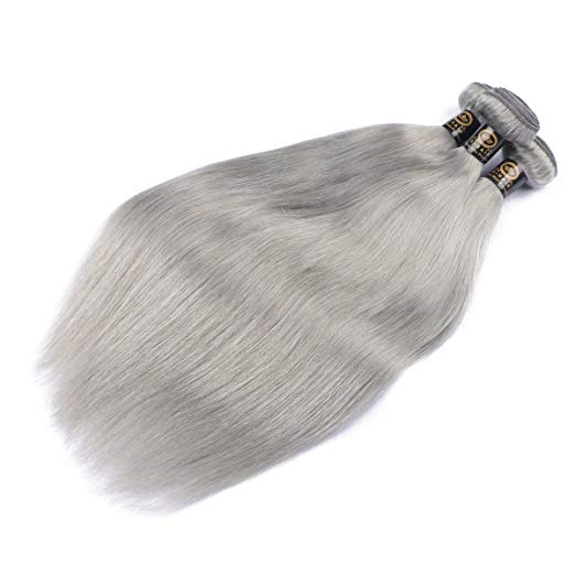 Free shipping Brazilian Body Wave Straight Weaves Grey Color Double Wefts 100g/pc Can be Dyed Human Remy Hair Extensions