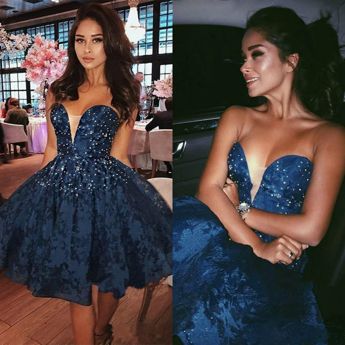 New Arrival Sweetheart Homecoming Dresses Printed Rhinestones Knee Length Elegant Evening Formal Dresses 2018 Short Prom Dress