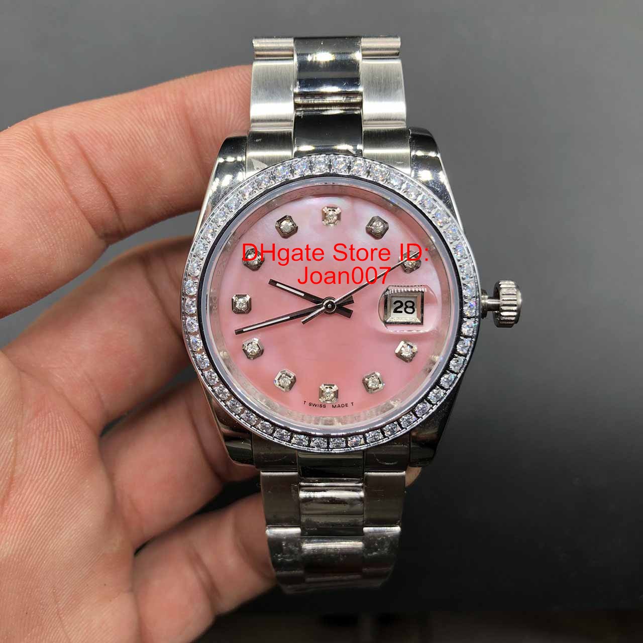 Lady Watch Diamond Bezel Pink Dial President Women Stainless Watches Womens Ladies Automatic Mechanical Wristwatch Sapphire Glass 36mm
Lady Watch Diamond Bezel Pink Dial President Women Stainless Watches Womens Ladies Automatic Mechanical Wristwatch Sapphire Glass 36mm