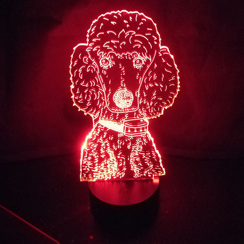 Cute Poodle Moulding Dog 3D Table Lamp Acrylic Panel USB Cable 7 Colors Change Touch Night Light Home Decor Kids Christmas Gift