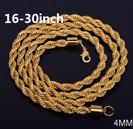 4 mm*16-30 inch Twist chain plated 18k gold necklace fashion personality sautoir Man/woman gold couples necklace Fit Pendant 
4 mm*16-30 inch Twist chain plated 18k gold necklace fashion personality sautoir Man/woman gold couples necklace Fit Pendant