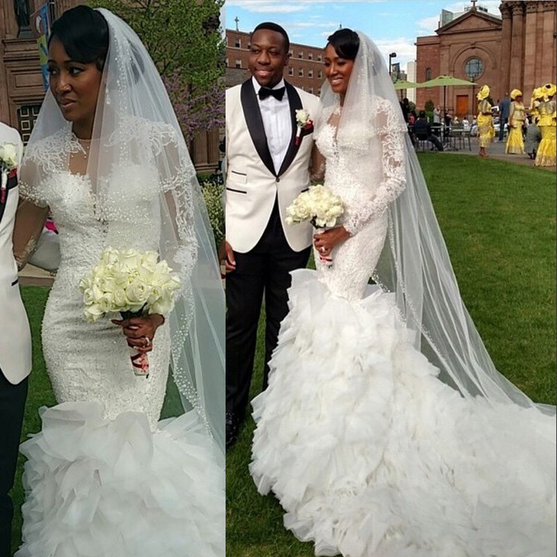 Glamorous Tiered Mermaid Wedding Dress Jewel Neck Beads Lace Applique Long Sleeves Bridal Dress Fashion South Africa Wedding Dresses Cheap, Red
Glamorous Tiered Mermaid Wedding Dress Jewel Neck Beads Lace Applique Long Sleeves Bridal Dress Fashion South Africa Wedding Dresses Cheap, Red