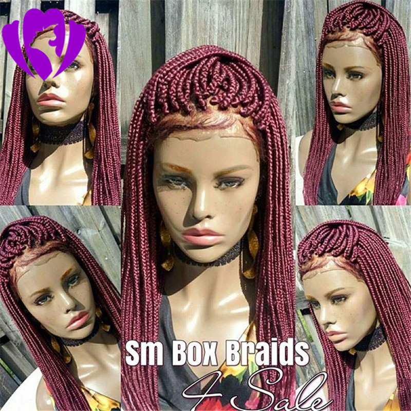 180density Burgundy Braided Wig with Baby Hair Heat Resistant Synthetic Lace Front Wigs for Black Women