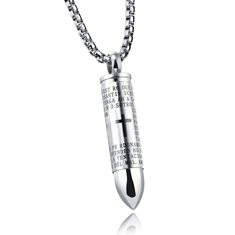 Hip Hop Bullet Cross Scripture Mens Necklace 316L Stainless Steel Pendant Necklace Jewelry Can be Unscrewed