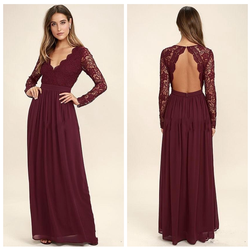 2018 V-Neck Chiffon Bridesmaid Dresses Lace Long Sleeves Backless Long Beach Wedding Party Dresses Honor Of Maid Vestidos De Bridesmaids
2018 V-Neck Chiffon Bridesmaid Dresses Lace Long Sleeves Backless Long Beach Wedding Party Dresses Honor Of Maid Vestidos De Bridesmaids