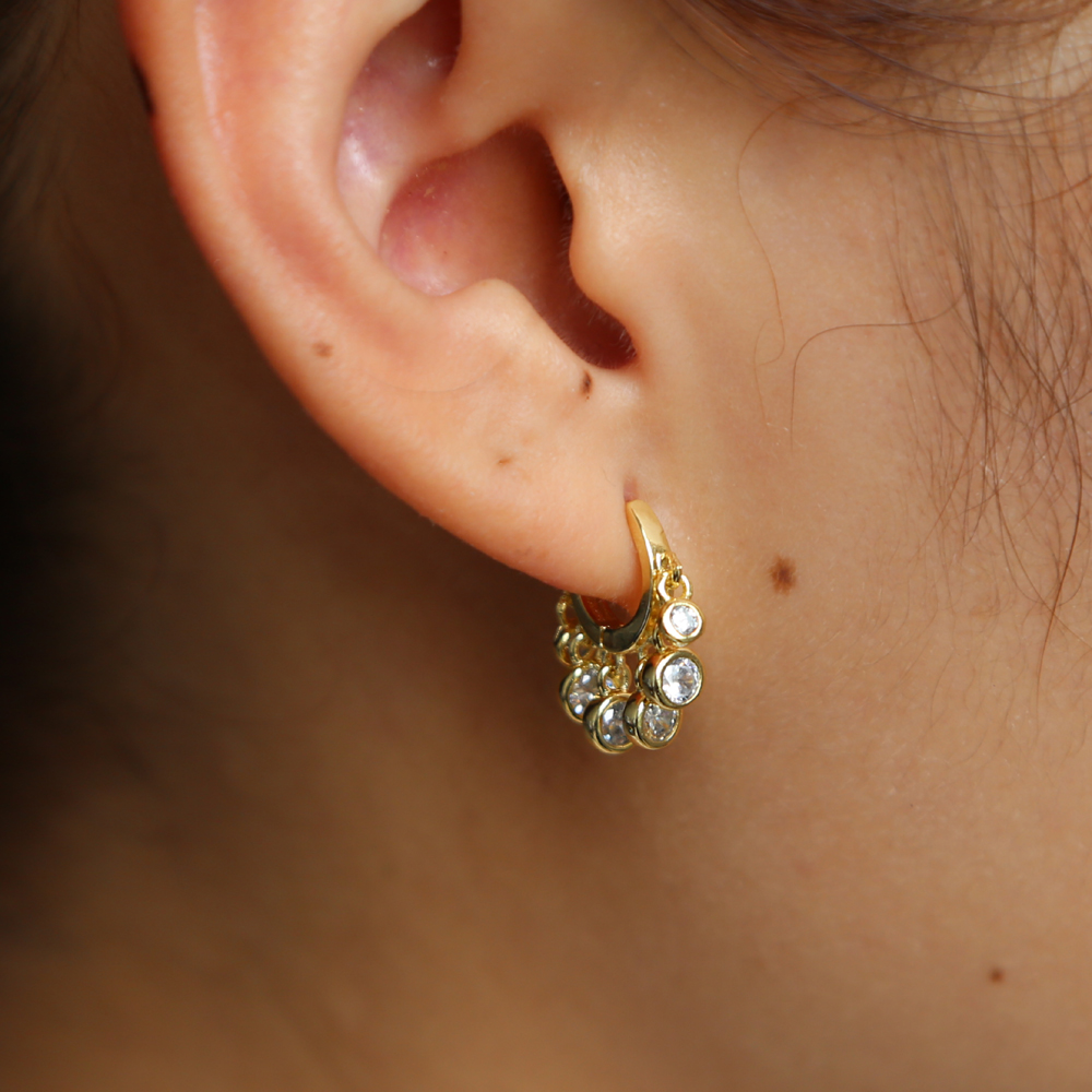 2024 new arrived fashion earring tassel cz drop charm mini hoop 3 colors Gold plated high quality Trendy Gorgeous women gift jewelry