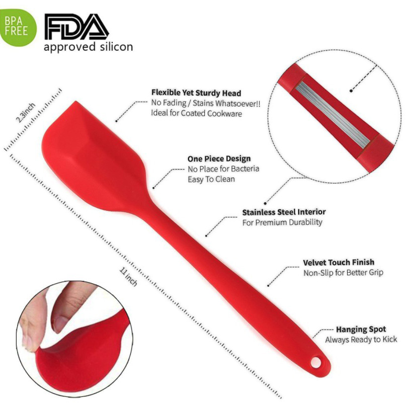 3Pcs/Set Silicone Spatula Spoon Cake Decorating Tools Scraper Heat Resistant Non-toxic Not Sticky Easy to Clean Baking Pastry