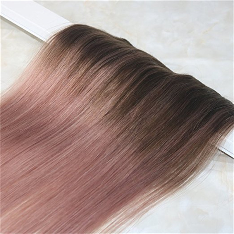 Omber Balayage Rose Gold One Piece Clip in Hair Extensions 5 clips Straight Remy Hair Salon Quality 9A Grade 3/4 Full Head