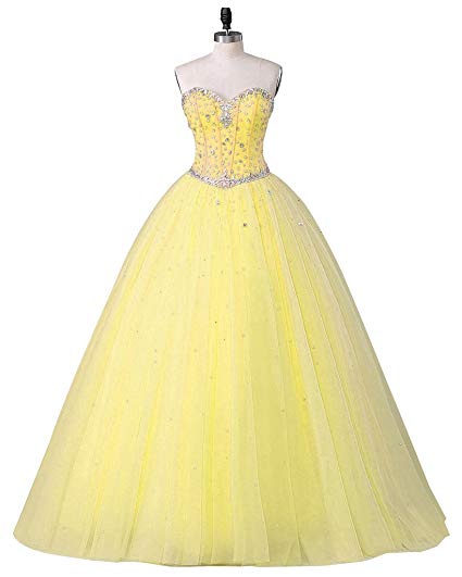 2018 New Sexy Long Sweetheart Ball Gown Tulle Quinceanera Dresses Beaded Crystal Masquerade Sweet 16 Prom Party Prom Gown