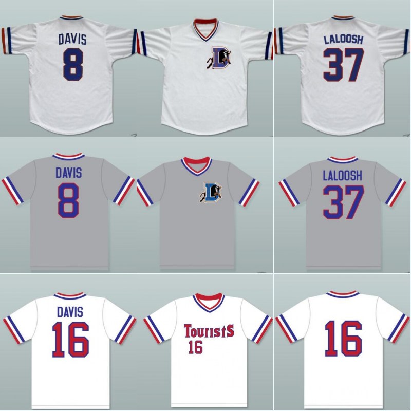 Baseball Jerseys Bull Durham Nuke' LaLoosh #37 Crash Davis #8 Kevin Costner 16 Tourists Double Stiched Baseball Jersey For Men Women Youth Customizable