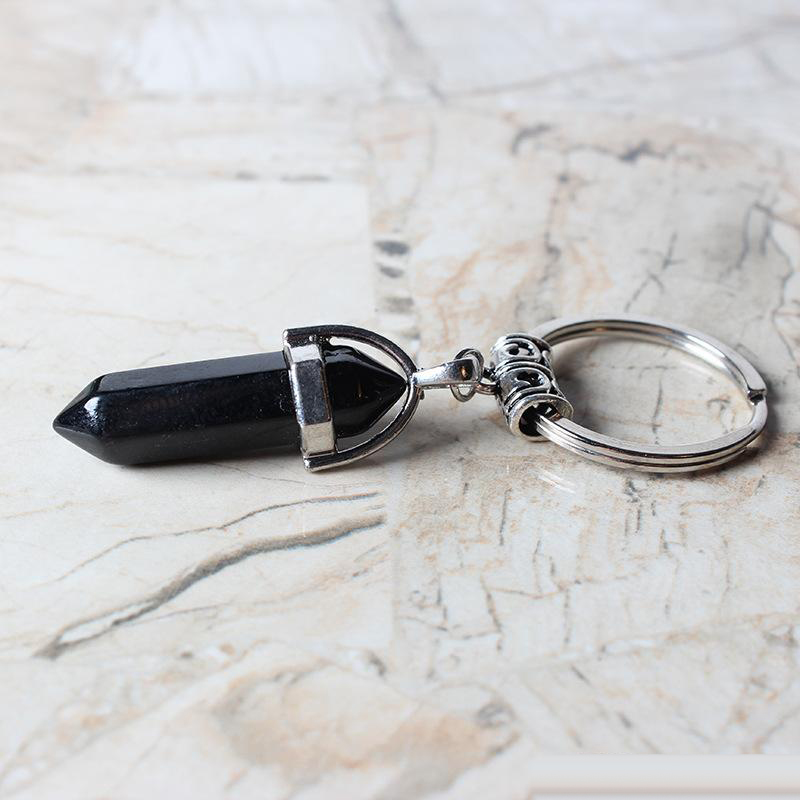 Chakra Hexagon Prism Natural Stone Keychain Key Ring Handbag Hangs Fashion Jewelry Gift Drop Ship