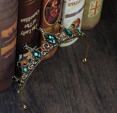 Vintage wedding crown dark green Rhinestone Beaded Hair Accessories Headband Band Crown Tiara Ribbon Headpiece Jewelry free shipping