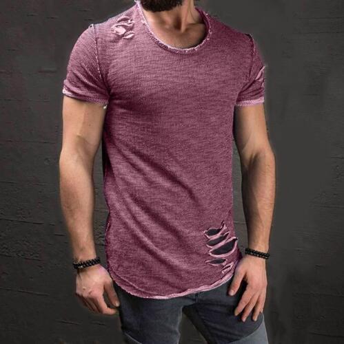 Ripped Men Slim Fit Muscle O-Neck Distressed Tee Hole New Hot Tops Shirt Casual Short Sleeve Frayed T-Shirts Plus Size 4XL1