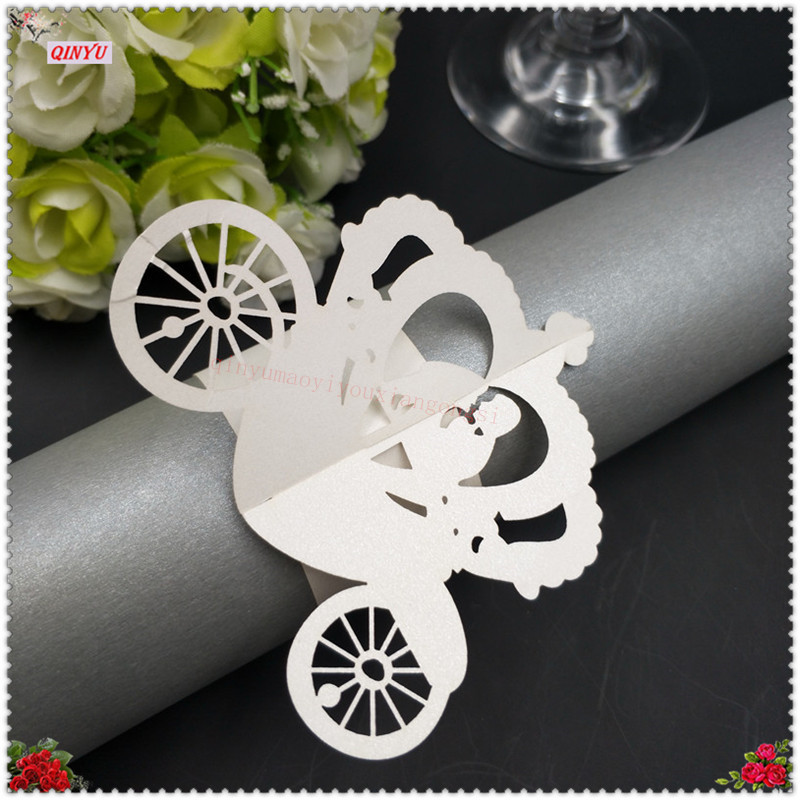 100PCS Wedding Car Shaped Napkin Rings Pearlscent Paper Cards Towel Buckle Serviette Table Decoration 7ZSH884