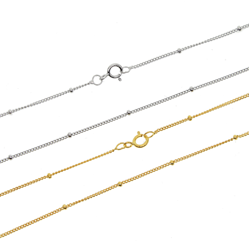 classic basic silver bead chain necklace 100% 925 sterling silver gold silver color 18" chain necklace