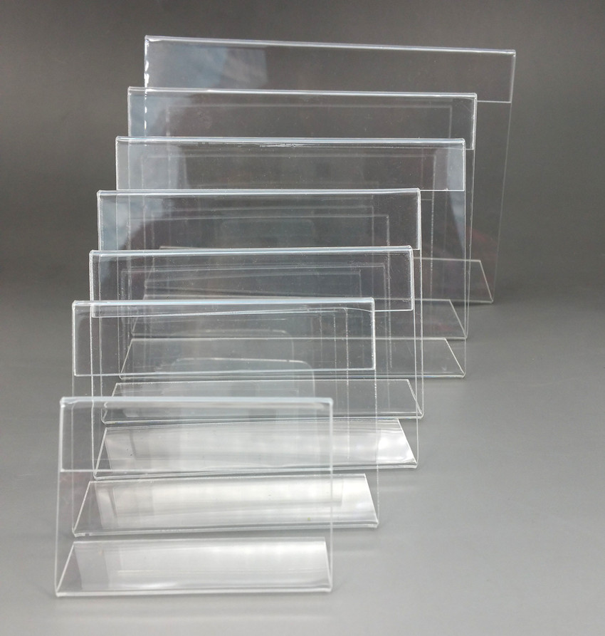 Acrylic T1.3mm Clear Plastic Table Sign Price Tag Label Display Paper Promotion Card Holders Small L Shape Stands 50pcs