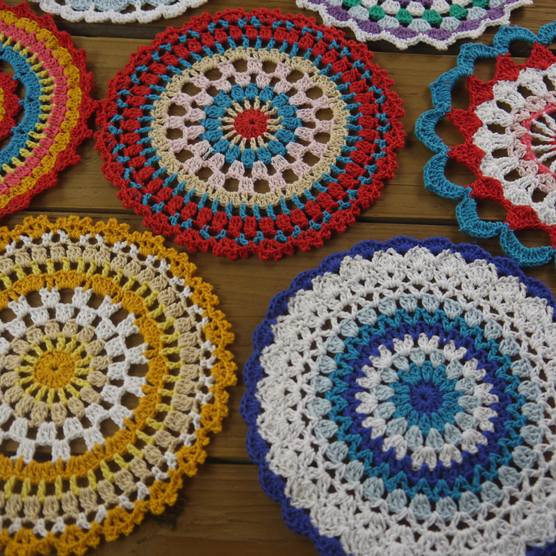 12 Beautiful Vintage Crochet Doilies, Hand Dyed Craft Doilies, 15-16cm, Crochet Mandalas in Pretty Spring Colors