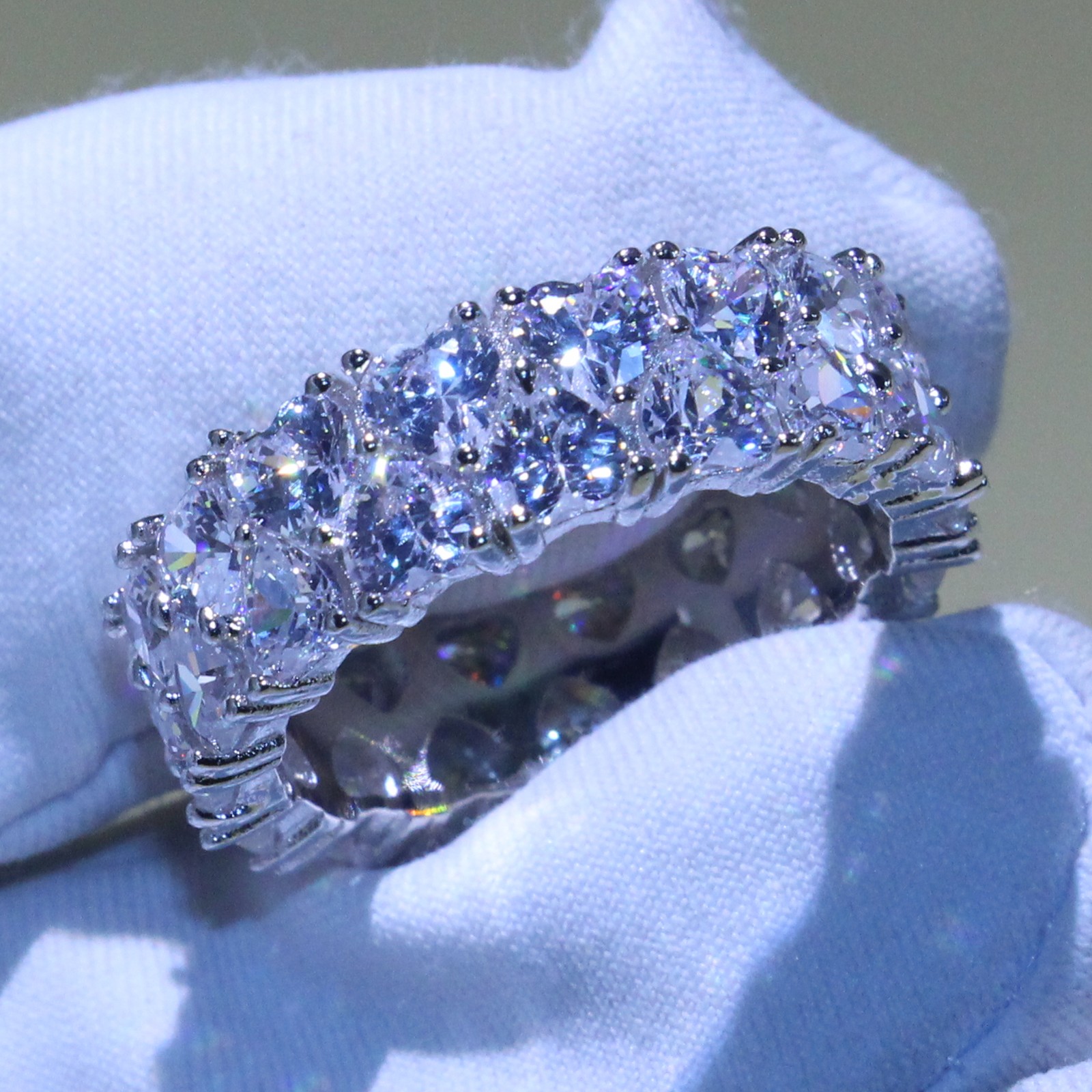 Size 5-10 Lots of Stock Luxury Jewelry 925 Sterling Silver Full Heat Shape 5A Cubic Zirconia Stack Party Women Wedding Band Ring for Lovers