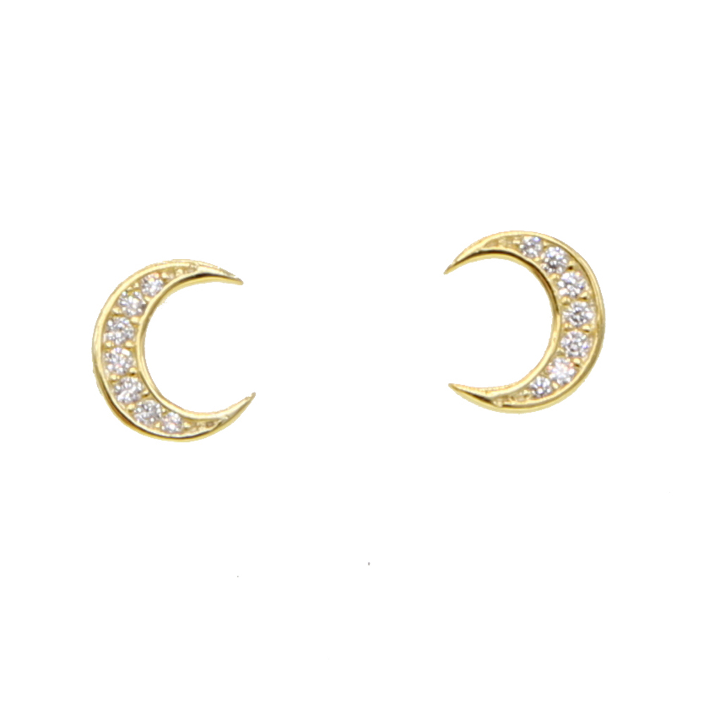 Christmas gift cute silver moon stud earring paved clear cubic zirconia cz stone lovely sweet small crescent moon stud for girl