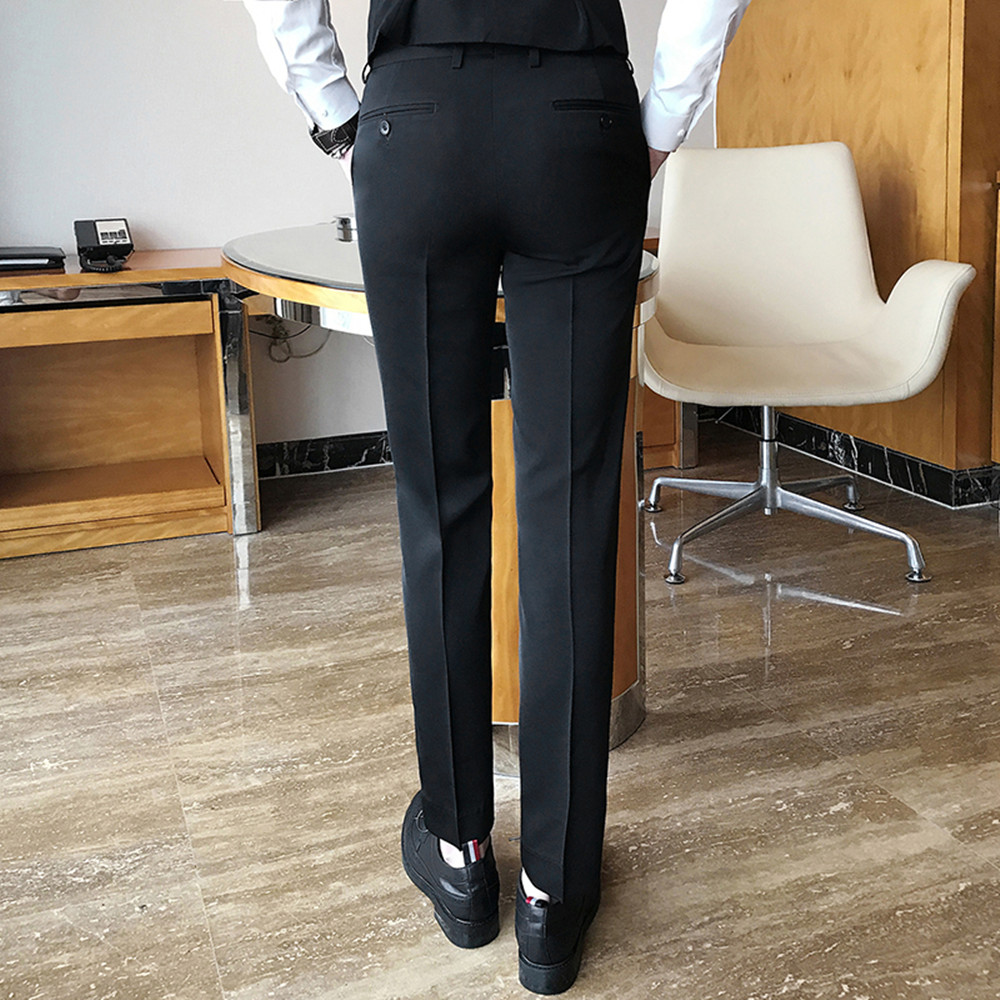 autumn Business Mens Formal White Suit Pants Cotton Anti WrinklePocket Wedding Bride groom male Business Casual Trousers