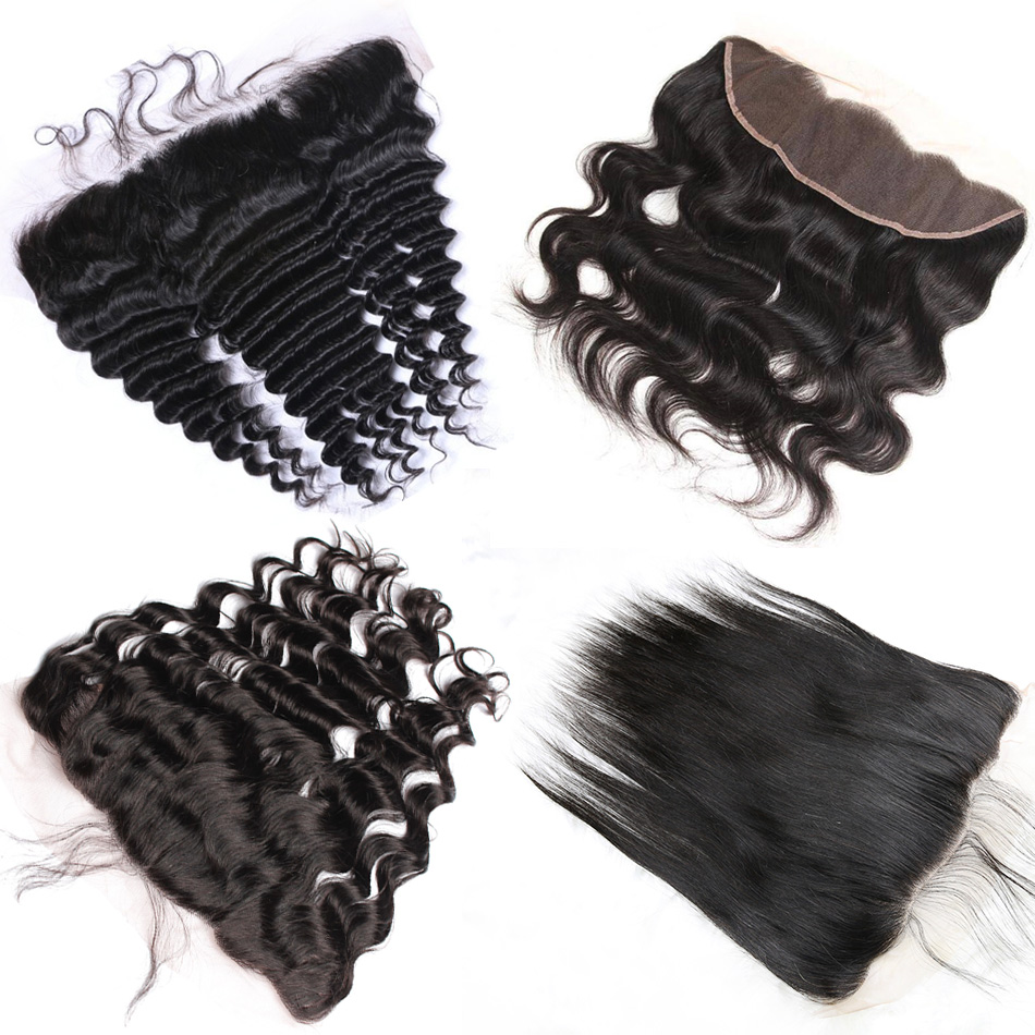 10A Lace Frontal Closure 13x4 size Pre Plucked Virgin Brazilian Peruvian Malaysian Straight Loose Deep Curly Body Wave Human Hair Closures