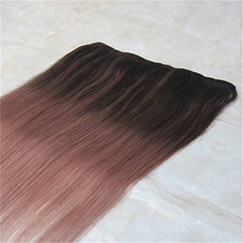 Omber Balayage Rose Gold One Piece Clip in Hair Extensions 5 clips Straight Remy Hair Salon Quality 9A Grade 3/4 Full Head