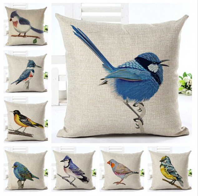 Vintage Country Floral Bird Cushion cover Waist Throw Cotton Linen Cushion Pillow Home Decorate sofa Cushions 45*45cm Without Filling