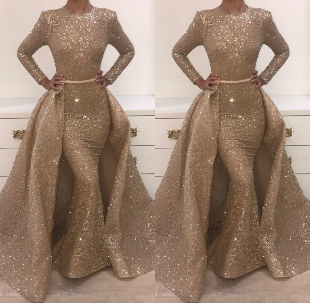 Sparkle Champagne Sequins Evening Dresses with Detachable Train Mermaid Illusion Long Sleeves Celebrity Formal Wear Gowns Prom Dresses, Hunter
Sparkle Champagne Sequins Evening Dresses with Detachable Train Mermaid Illusion Long Sleeves Celebrity Formal Wear Gowns Prom Dresses, Hunter