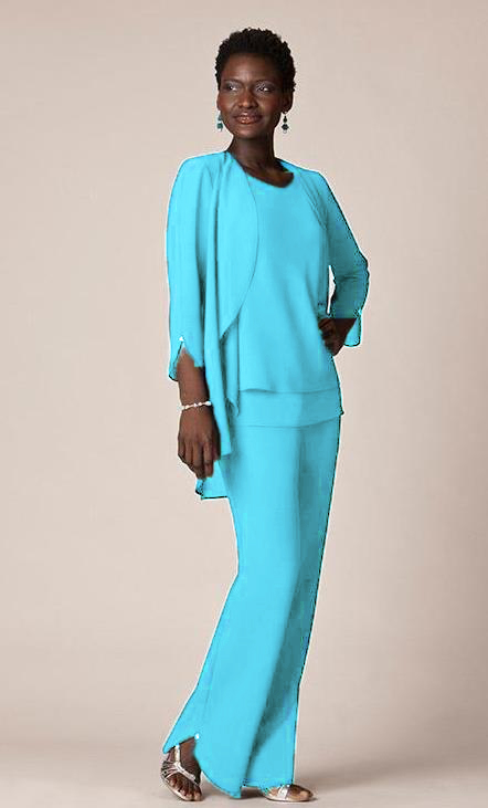 Grey Chiffon Formal Pant Suits For Mother Groom Dresses Evening Wear Long Mother of the Bride Dresses With Jackets Plus Size Custom Made
