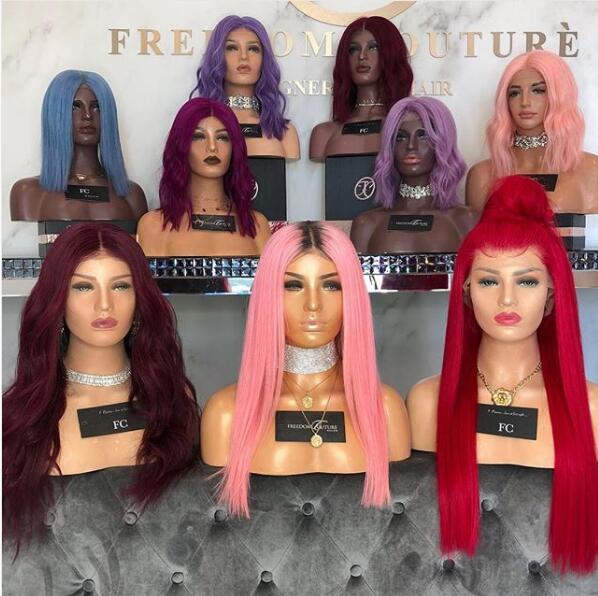 Lace Front Wig Blue Colored Remy Red Human Hair Full Ends Transparent Frontal Closure Swiss Lace Short Bob Wigs