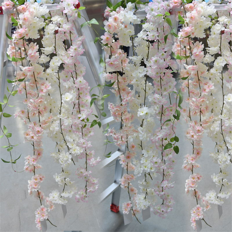 Artificial Cherry blossom Rattan Decorative DIY wedding vine silk flower upgrade new decoration for hotel background shop window decor 1.8m