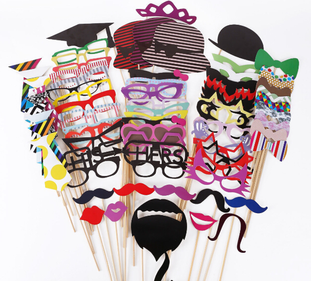 Photo Props Interesting Birthday Parties Welcome Creative Wedding Red Lip Paper Beard Paper Hat Fun Birthday Paper Cap 76pcs/set