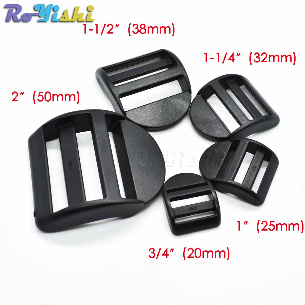 50pcs/lot Plastic Ladder Lock Slider Buckles Backpack Straps Black Webbing 20mm 25mm 32mm 38mm 50mm