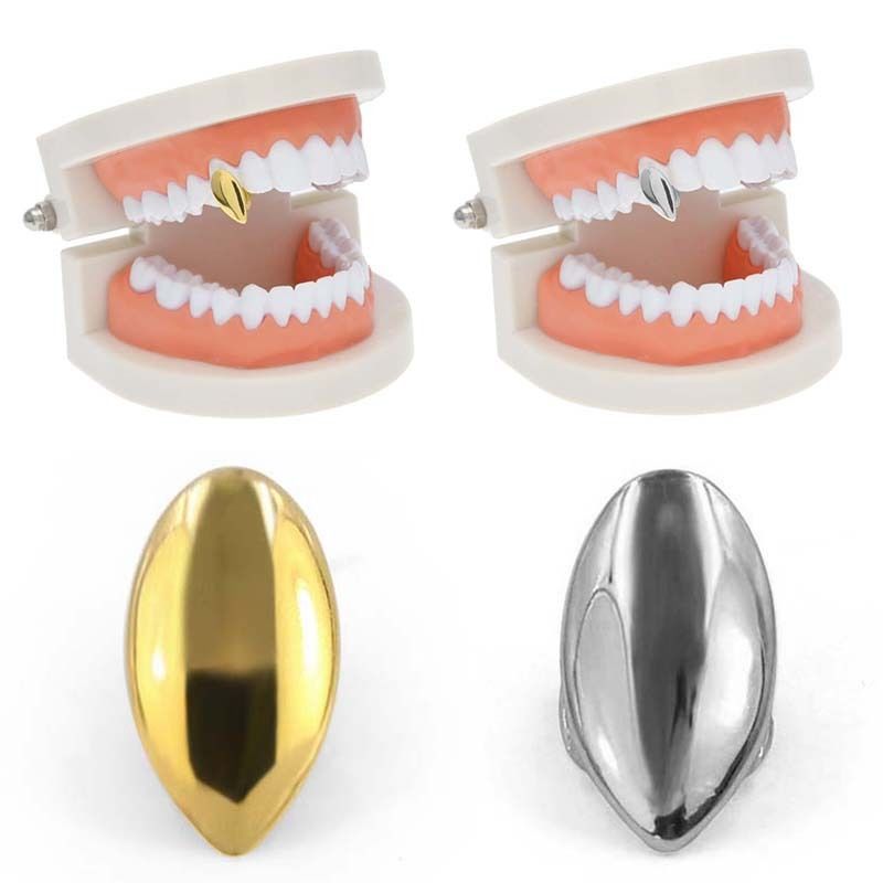 

Hip Hop 14K Gold Plated Single Teeth Grills Custom Fangs Tooth Caps Vampire Fang for Halloween Party Jewelry Gift