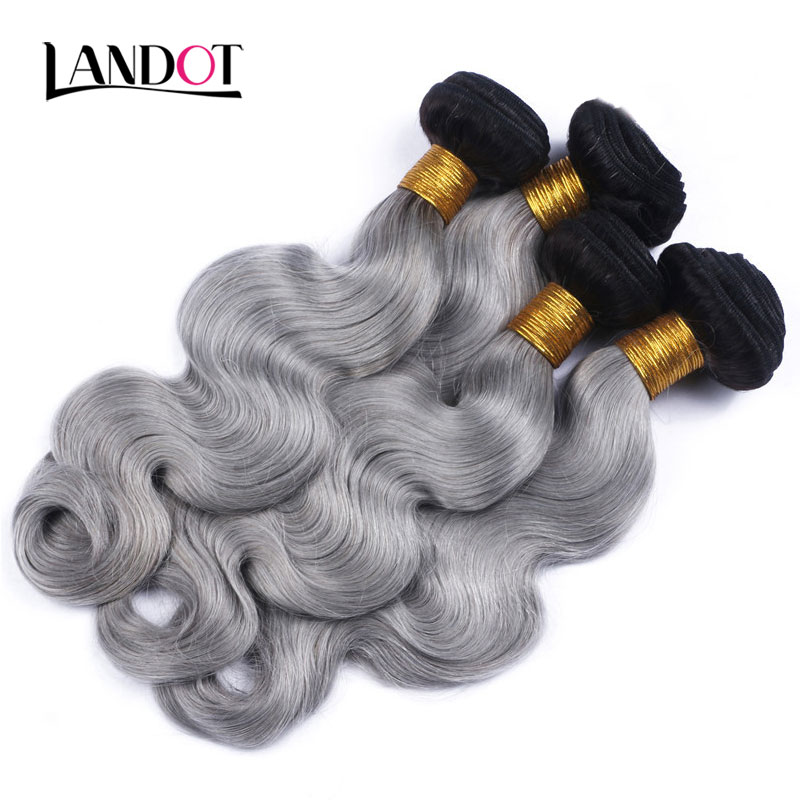 9A Ombre 1B/Grey Brazilian Virgin Human Hair Weaves 4 Bundles With Lace Closures Body Wave Ombre Peruvian Malaysian Indian Hair Extensions