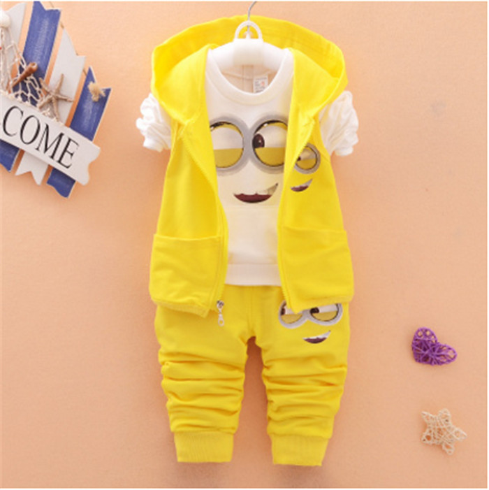 Autumn Baby Girls Boys Minion Suits Infant/Newborn Clothes Sets Kids Vest+T Shirt+Pants 3 Pcs Sets Children Suits