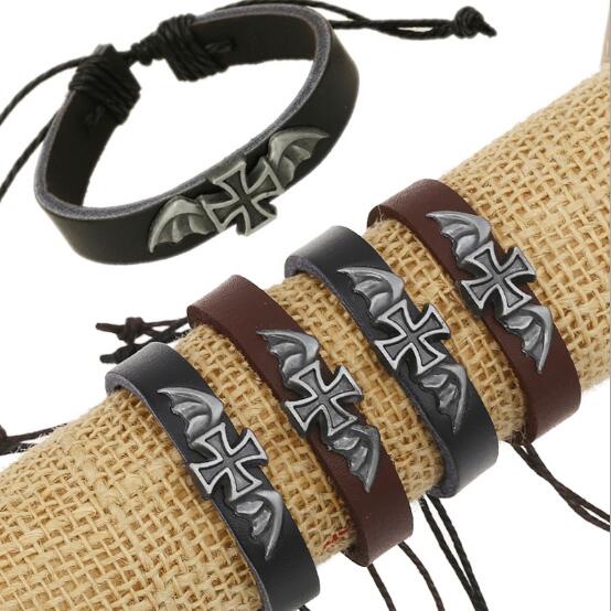 2018 hot sales 100% Genuine Leather Bracelets 15 style selection religious cross Bracelets Men Women Jewelry Charm Leather Bracelet