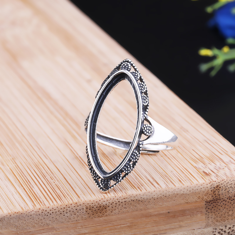 925 Sterling Silver Vintage Ring 10x22mm Marquise Cabochon Semi Mount Ring Engagemen Wedding Jewelry Setting Art Deco