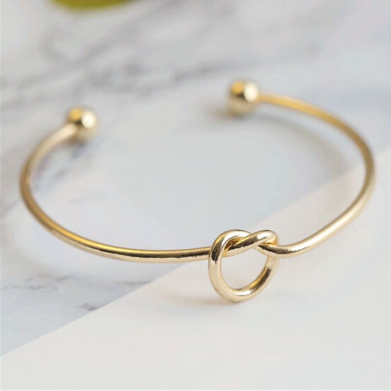 Metal Zinc Alloy Rose Gold Color Tie Knot Bracelet Bangles Fashion Simple Cuff Open Bracelets 4 Colors Adjustable Size For Women