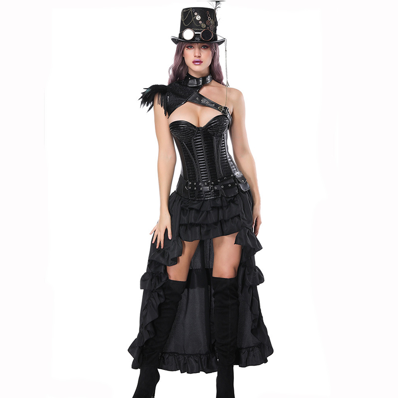 Corzzet Sexy Burlesque Steampunk Black Leather Corset Dress Overbust Corsets and Bustiers With Layed Skirt, Corset skirt pocket
Corzzet Sexy Burlesque Steampunk Black Leather Corset Dress Overbust Corsets and Bustiers With Layed Skirt, Corset skirt pocket