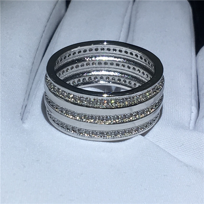 Fashion Lady ring 3 Rows 5A Cz Stone White Gold Filled Engagement wedding band ring for women Bridal Finger Jewelry