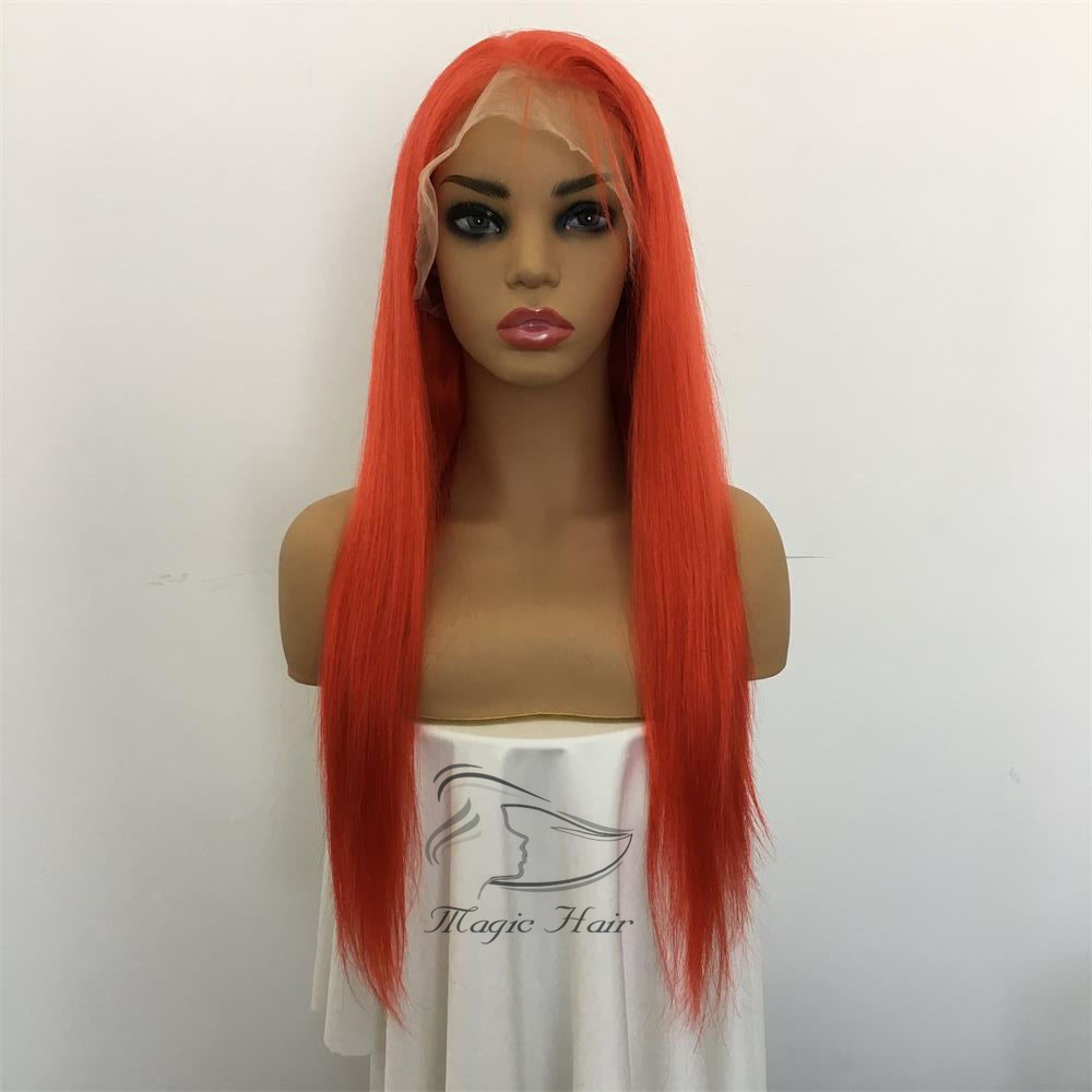Full Lace Human Hair Wigs Red Color Silky Straight Brazilian Virgin Human Hair 150 Density Lace Front wig With Baby Hair Glueless