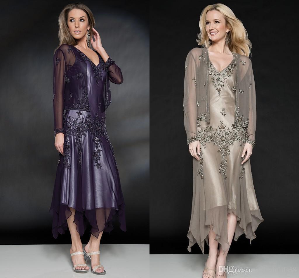 Modest Asymmetrical Ankle Length Mother of the Bride Dresses with Long Sleeves Jacket Applique Beaded Evening Party Gowns
Modest Asymmetrical Ankle Length Mother of the Bride Dresses with Long Sleeves Jacket Applique Beaded Evening Party Gowns