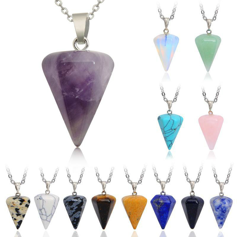 Jewelry Natural Stone Necklace Pendants Gold Chain Silver Stainless Steel Statement Chokers Necklaces Rose Quartz Healing Crystals Necklaces