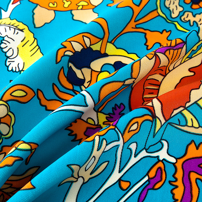 Square Tree Floral Print Scarf Women Shawls Foulard Femme Blue Large Twill Silk Scarfs Dropshipping 130*130CM