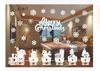 Christmas Static Sticker Snowflake Removable Christmas Glass Window Sticker With Elk Tree Small Bell For Christmas Decoration