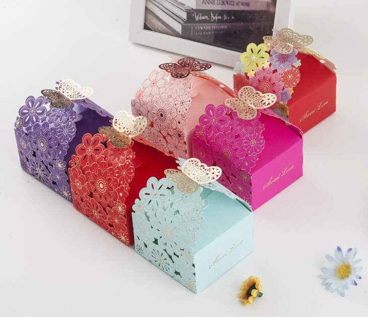 Laser Cutting Paper Candy Box Case Flower and Butterfly Design Candy Case Gift Box Multi Colors Wedding Supplies
